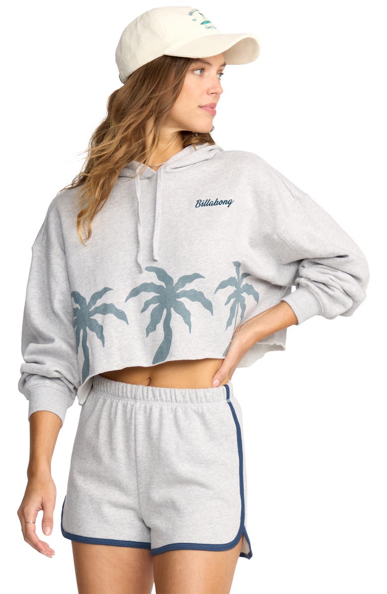 Billabong Triple Palms Crop Fleece Graphic Hoodie, Alternate, color, Heather Grey