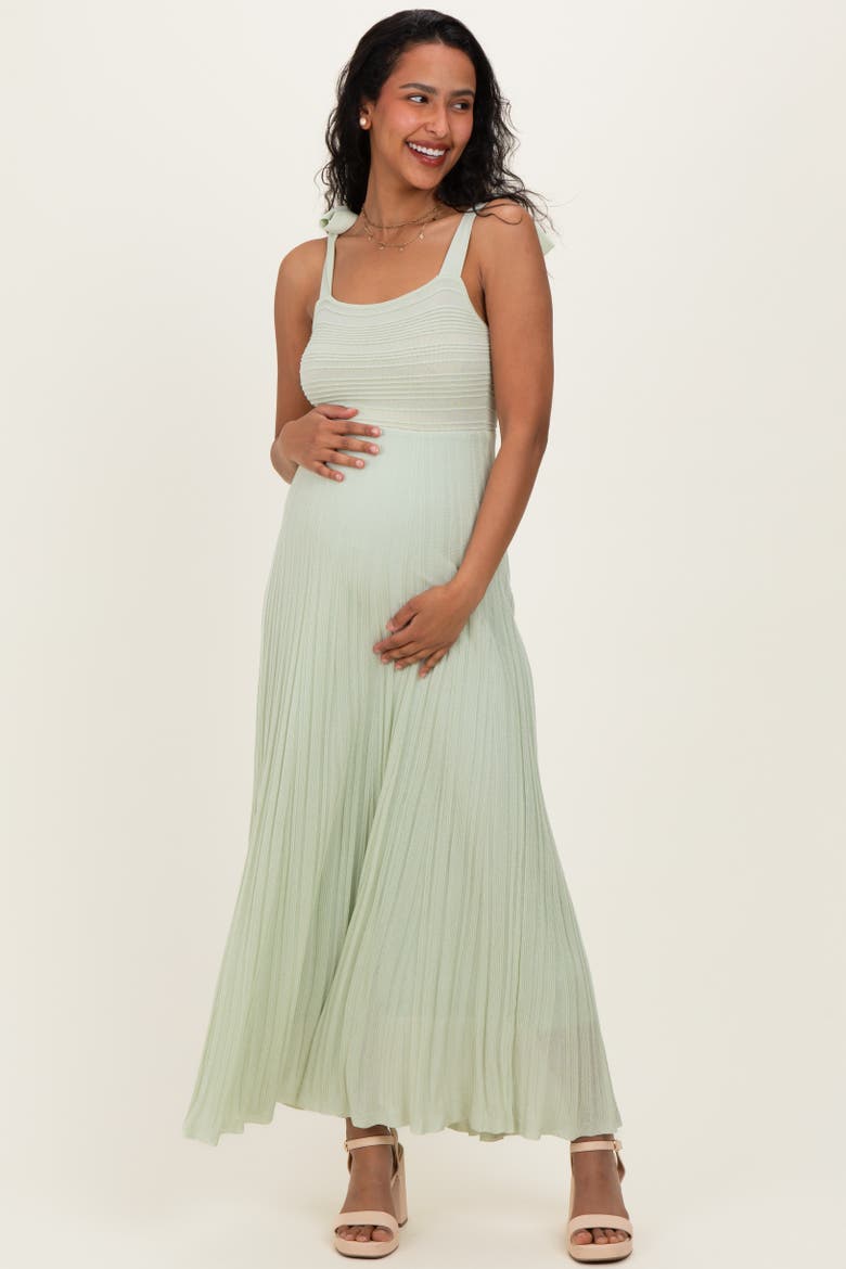 Textured Knit Shoulder Tie Midi Dress, Alternate, color, Light Olive