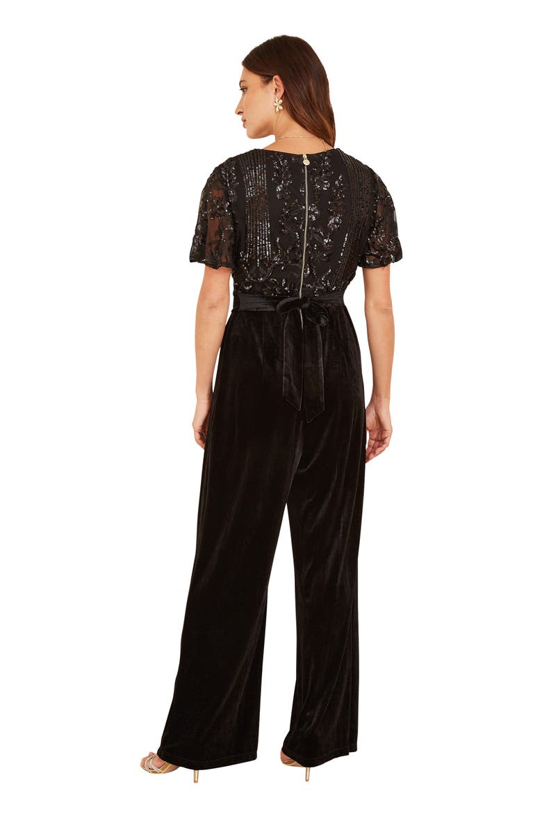 Wrap Sequin Embellished Velvet Jumpsuit, Alternate, color, Black