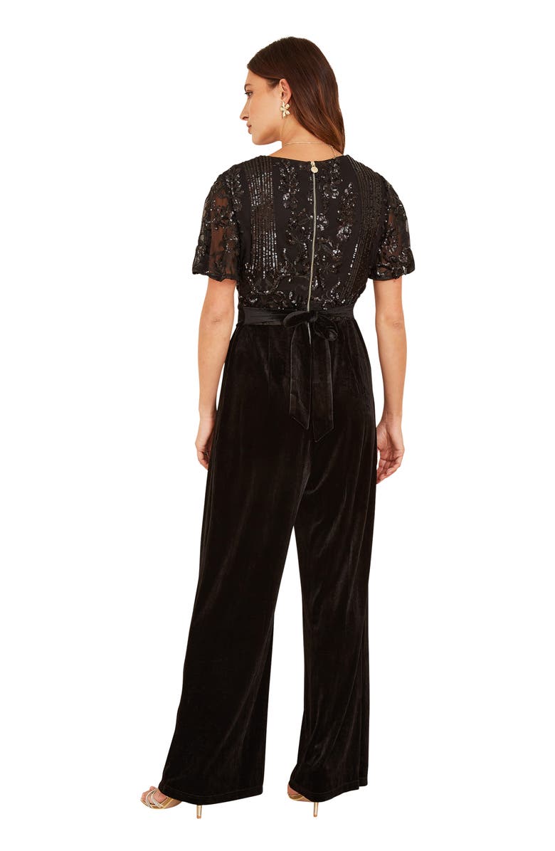 Yumi Wrap Sequin Embellished Velvet Jumpsuit, Alternate, color, Black