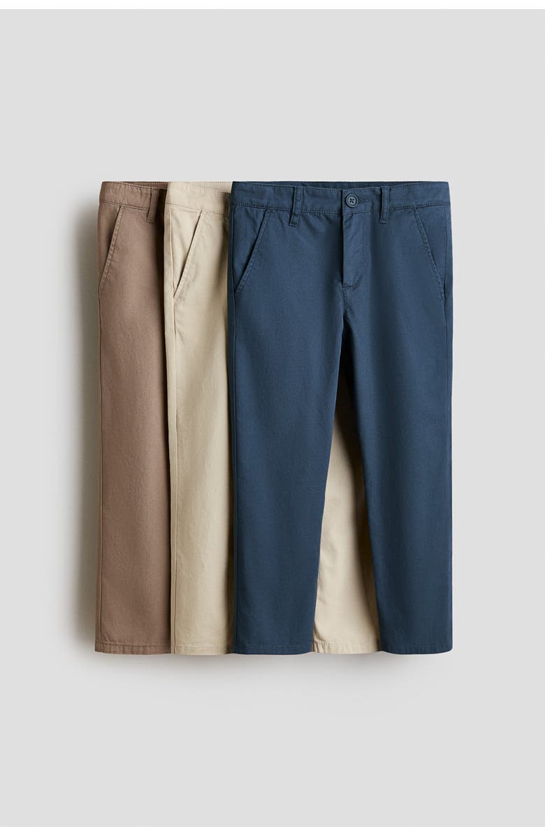 H&M 3-pack Cotton Twill Chinos, Main, color, Navy Blue/Beige