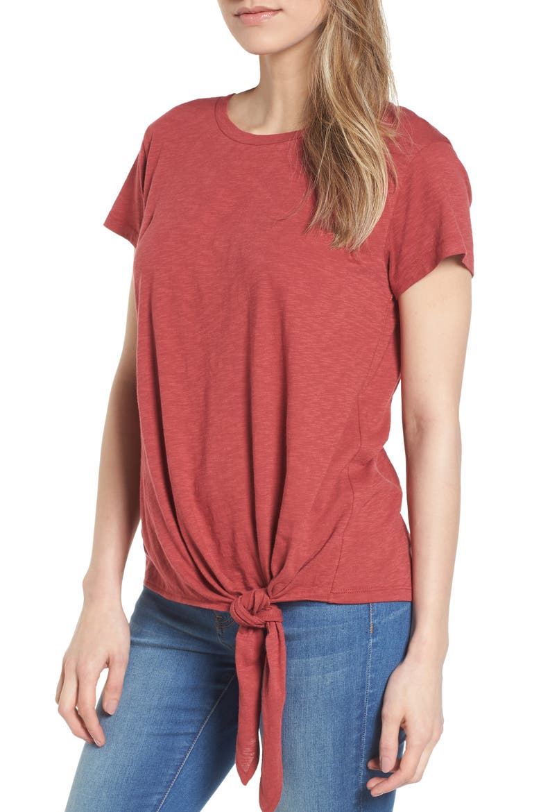 Tie Front Tee, Main, color, RED EARTH