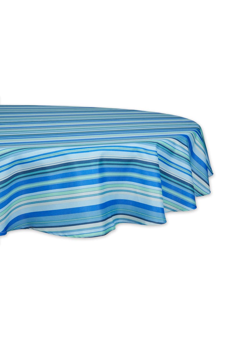 Outdoor Printed Tablecloth 60 Round, Main, color, Blue Ocean Stripe