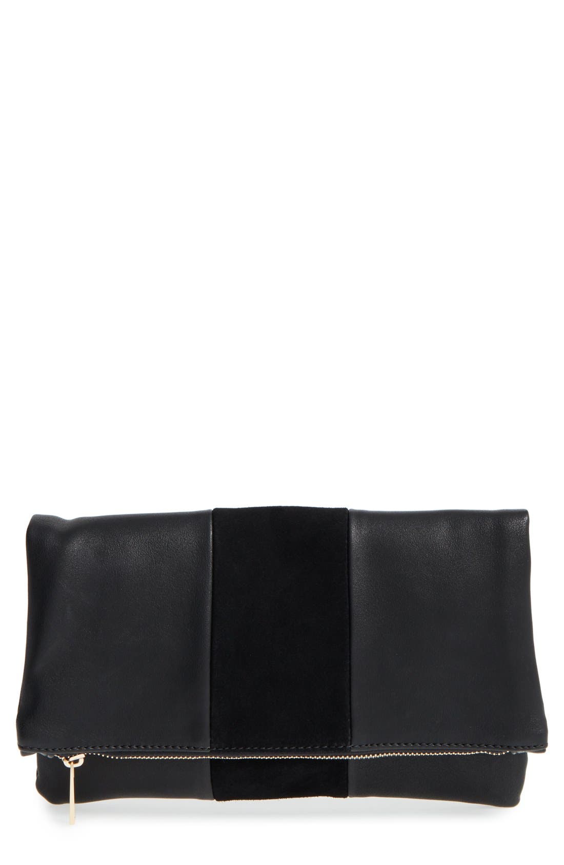 Foldover Clutch, Main, color, BLACK