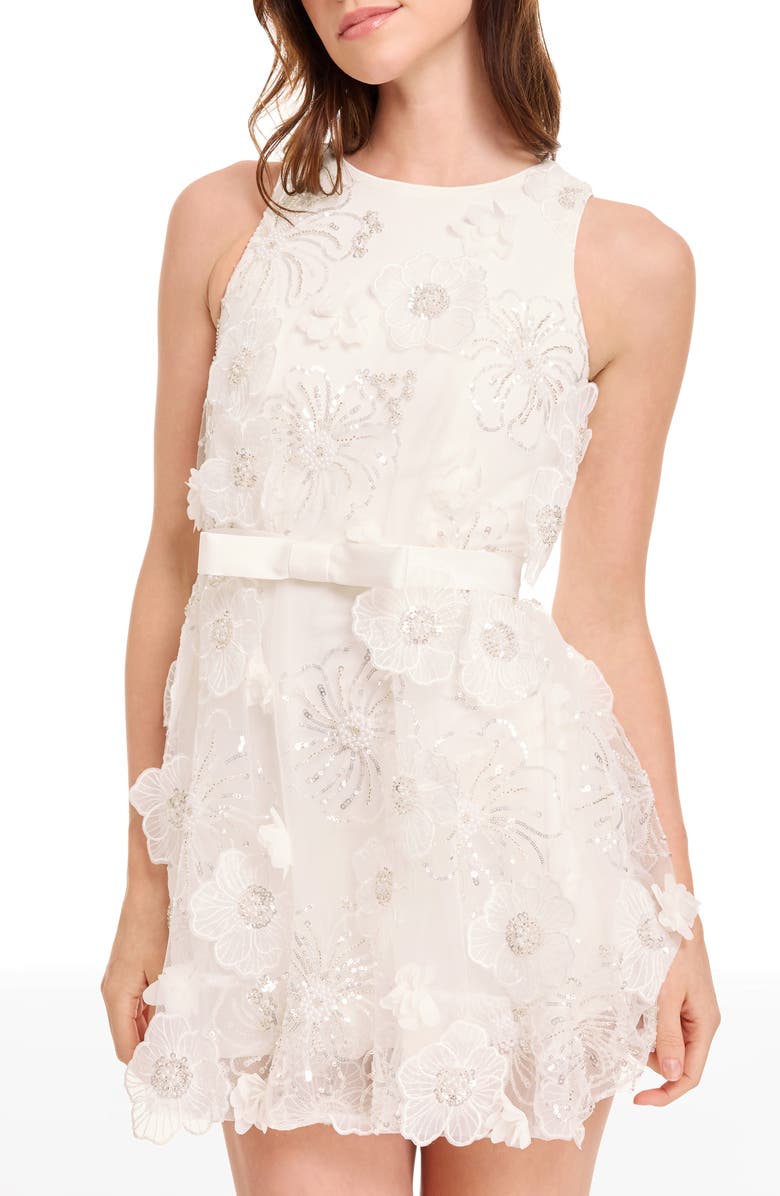 Dress the Population Adeline Sequin Beaded Minidress, Alternate, color, White