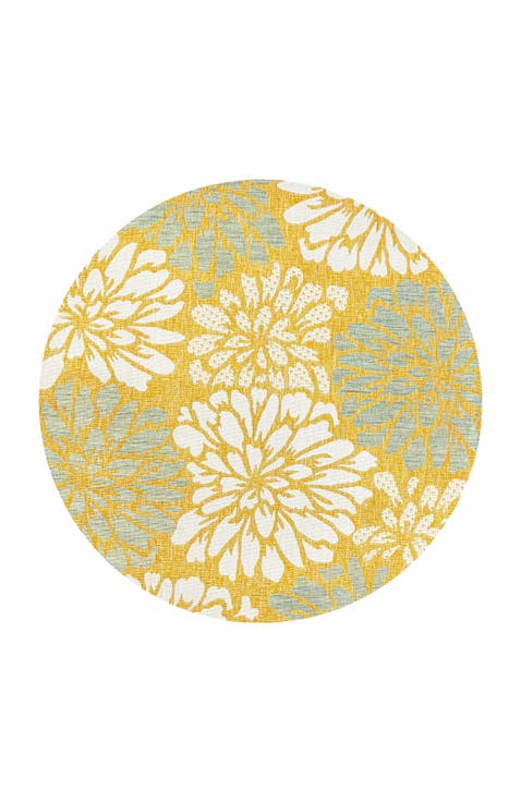 Zinnia Modern Floral Textured Weave Indoor/Outdoor Round Area Rug