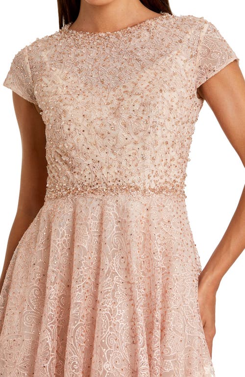 Mac Duggal Embellished Cap Sleeve A Line Dress In Blush