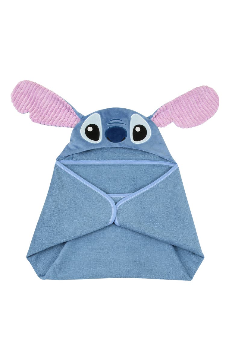 Lambs & Ivy Disney Stitch Luxury Cotton Terry Hooded Baby Bath Towel, Alternate, color, Blue
