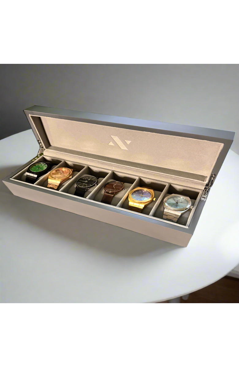 NCMPRBL Elite Six Slot Collectors Watch Display Case, Alternate, color, Grey