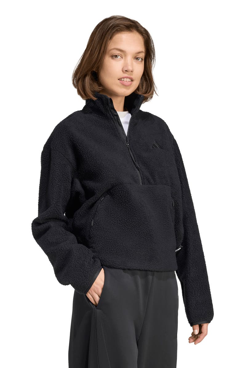 adidas Climawarm High Pile Fleece Half Zip Pullover, Alternate, color, Black