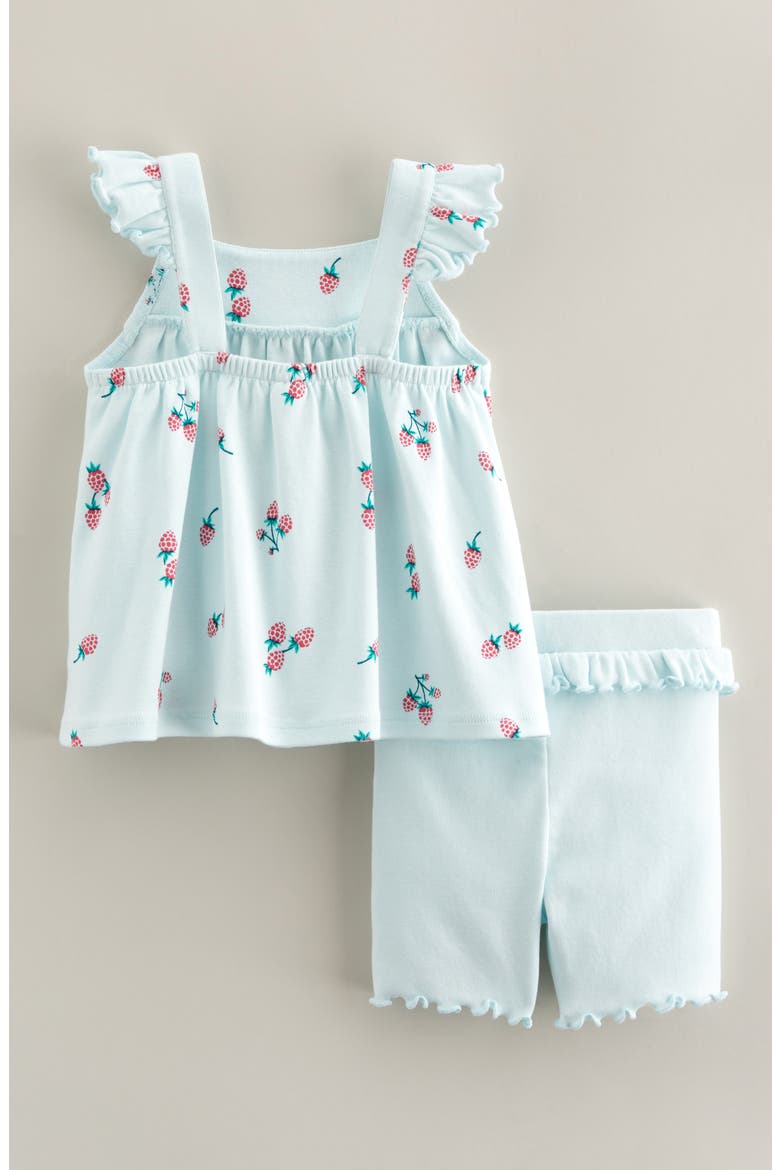 Ruffle Sleeve Top & Bike Shorts Set, Alternate, color, BLUE BERRY HARVEST- BLUE