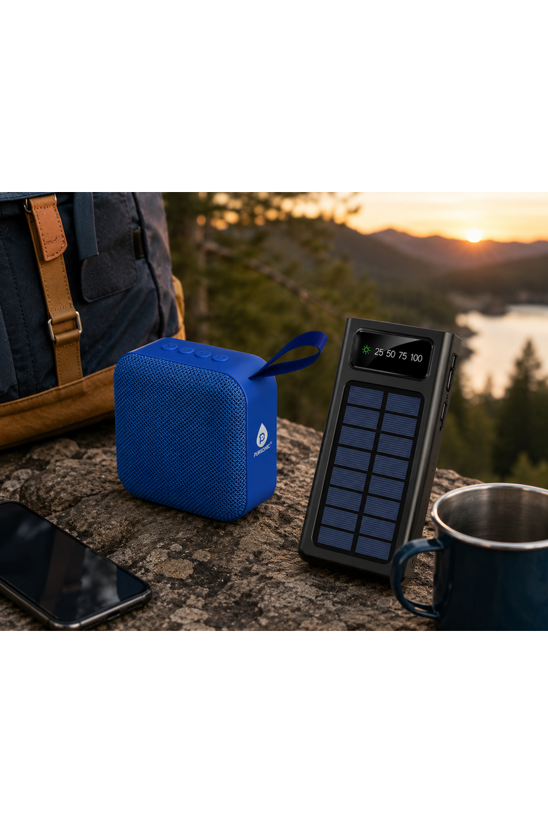 Solar Power Bank & 360° Wireless Speaker, Alternate, color, Black