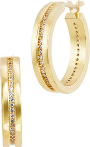 SAVVY CIE JEWELS White Cubic Zirconia Hoop Earrings