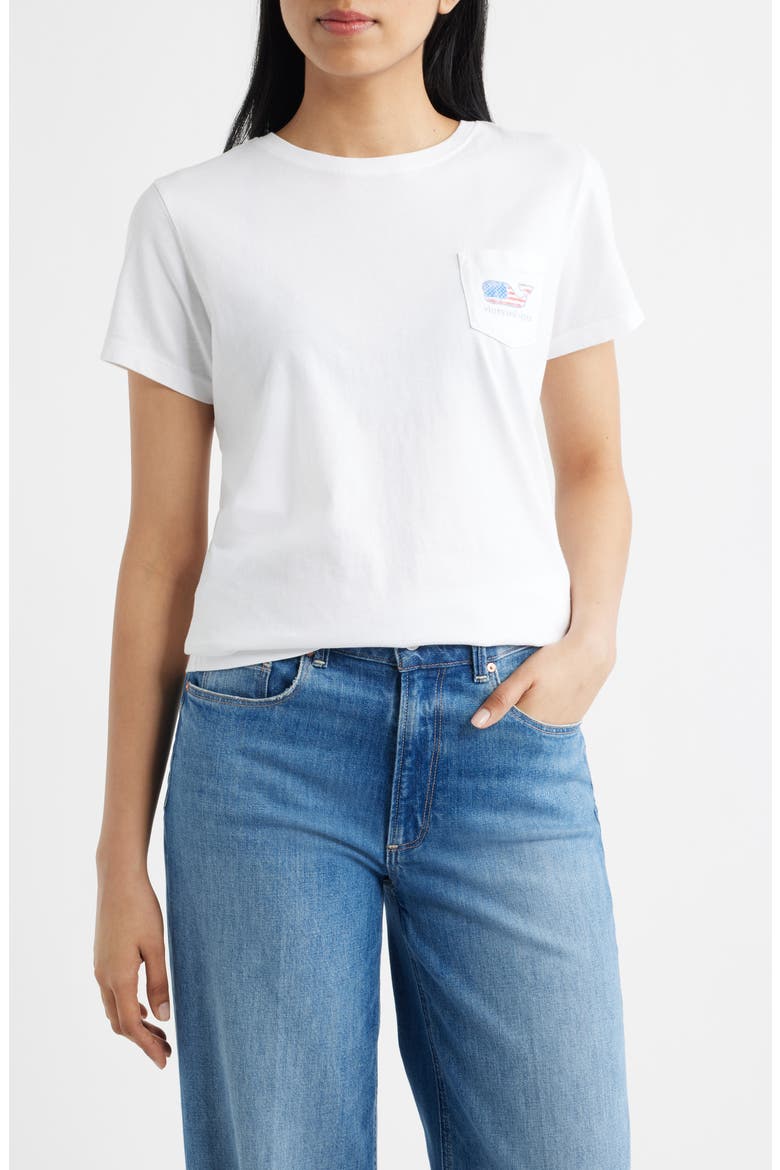 Flag Whale Graphic Pocket T-Shirt, Main, color, WHITE CAP