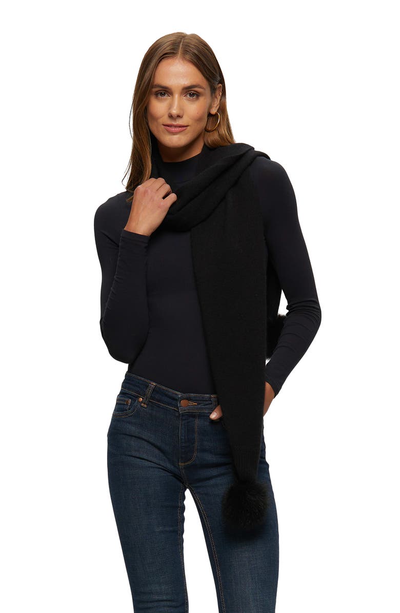 GORSKI Knit Cashmere Scarf With Toscana Lamb Pompom, Main, color, Black