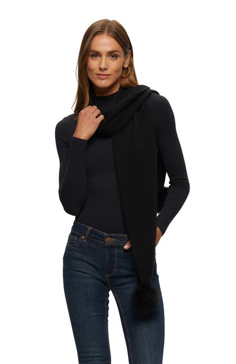 Knit Cashmere Scarf With Toscana Lamb Pompom