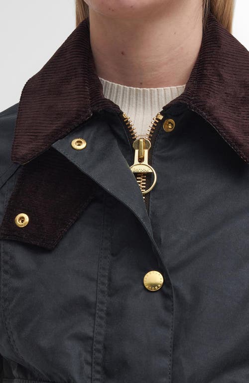 Barbour Beadnell Crop Waxed Cotton Jacket In Green