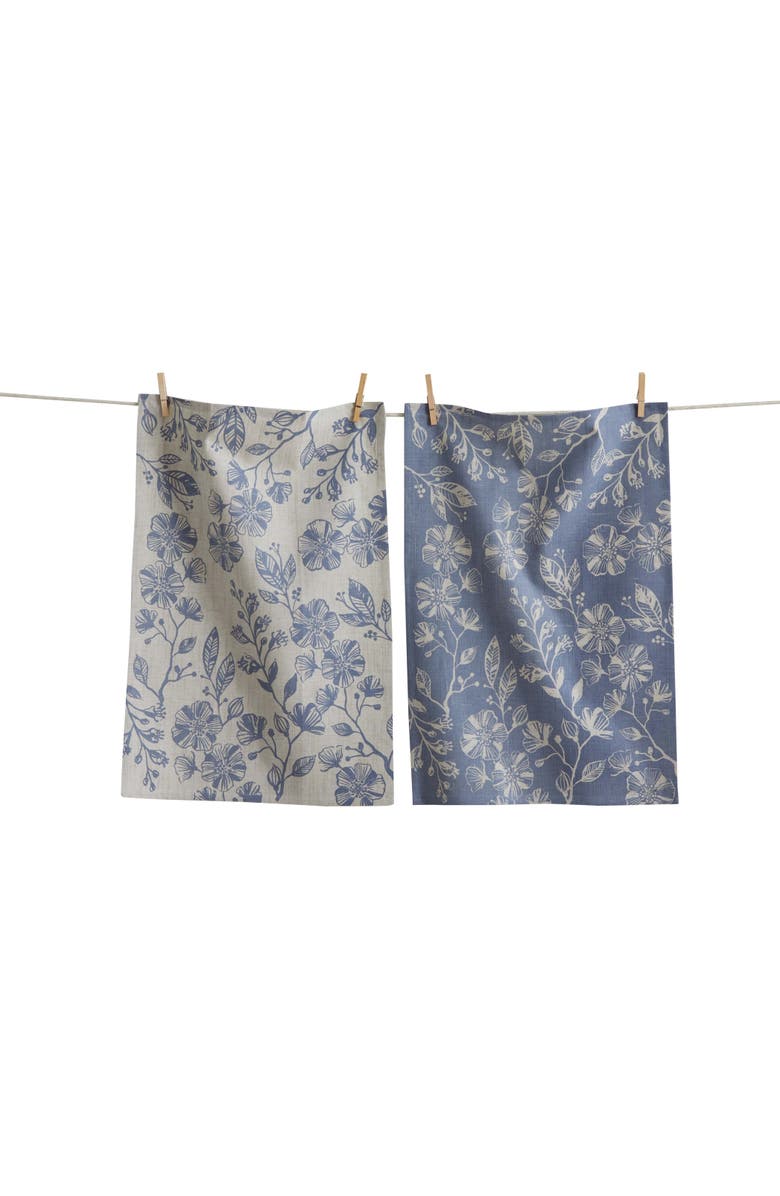 tag Canyon Print Floral Dishtowel S/2 Blue D Blue Denim Cotton Everyday, Main, color, Orange