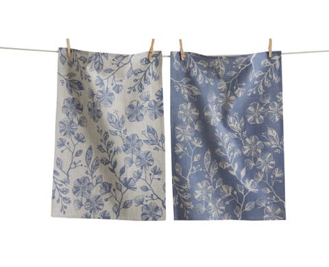 Canyon Print Floral Dishtowel S/2 Blue D Blue Denim Cotton Everyday