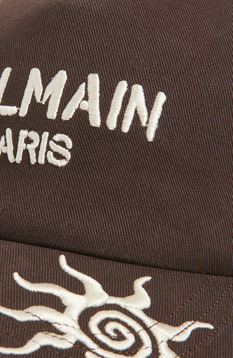 Balmain Paris Embroidered Cotton Twill Baseball Cap, Alternate, color, White Brown/ Beige