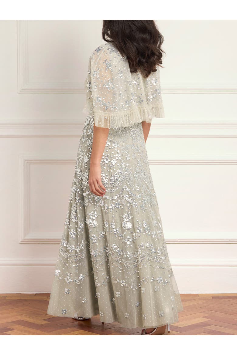 Freya Cape Ankle Gown, Alternate, color, Seafoam