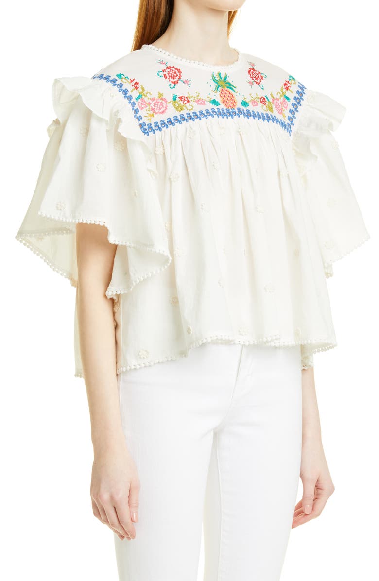 FARM Rio Cross Stitch Embroidered Ruffle Top, Alternate, color, 