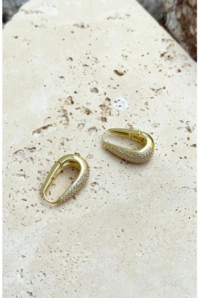 14K Gold Plated Pavé Cubic Zirconia Hoop Earrings, Alternate, color, GOLD