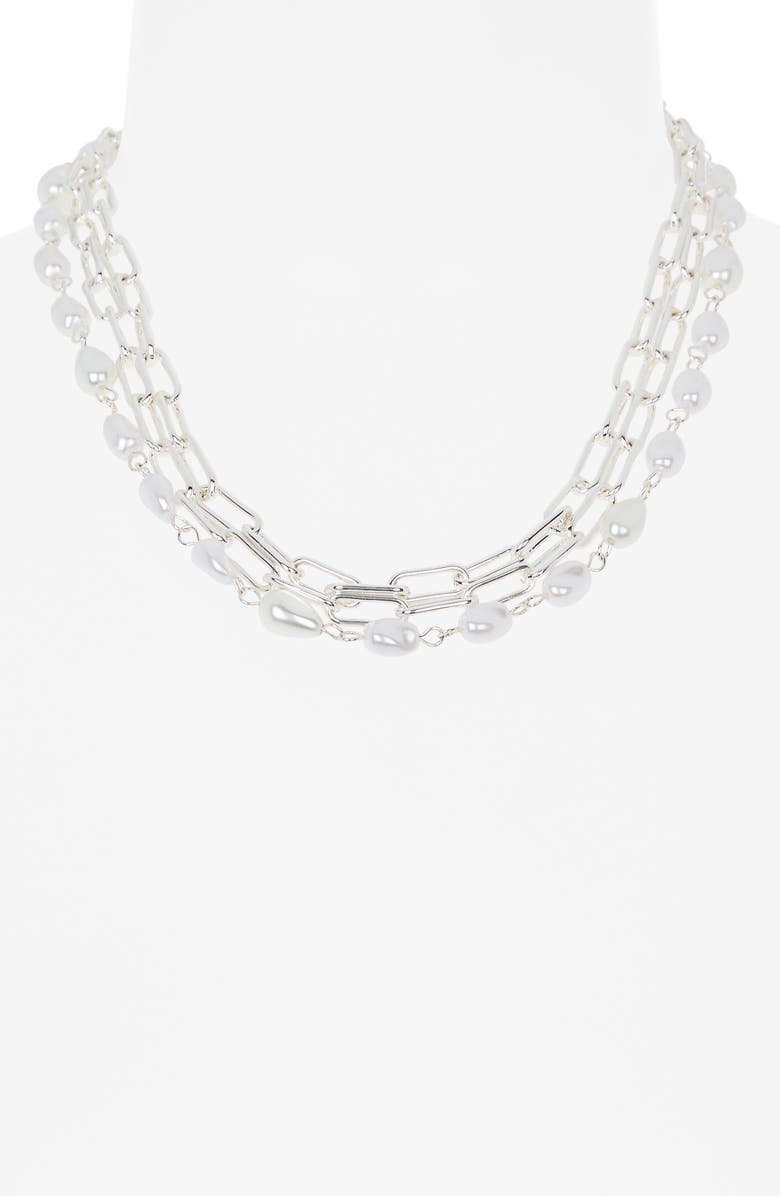 NORDSTROM RACK Multilayered Faux Pearl Chain Necklace, Alternate, color, Silver