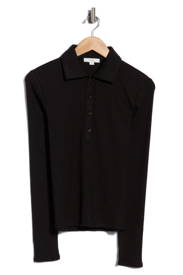 Ribbed Long Sleeve Polo, Main, color, BLACK