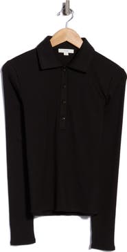 Vince Ribbed Long Sleeve Polo