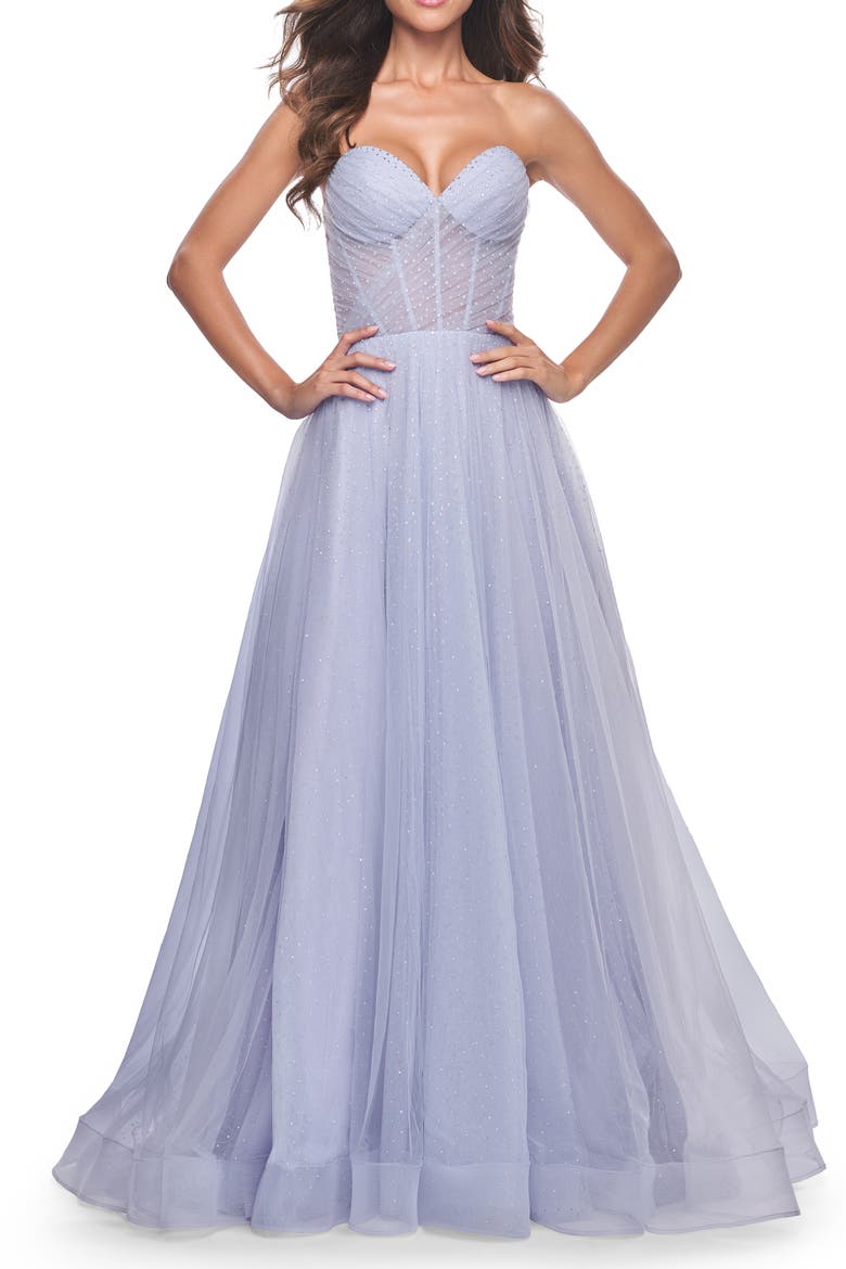 Sweetheart Tulle and Rhinestone Prom Dress with Illusion Detail, Main, color, Light Periwinkle