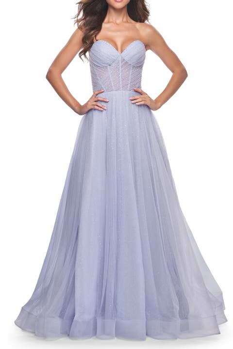 Sweetheart Tulle and Rhinestone Prom Dress with Illusion Detail