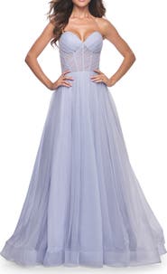 La Femme Sweetheart Tulle and Rhinestone Prom Dress with Illusion Detail