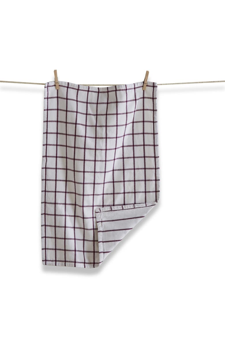Classic Reversible Plum Purple Windowpane Cotton Dishtowel, Main, color, Purple