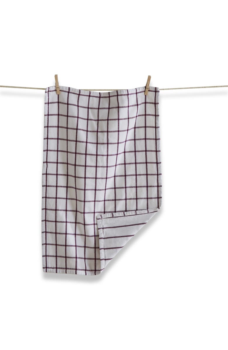 tag Classic Reversible Plum Purple Windowpane Cotton Dishtowel, Main, color, Purple
