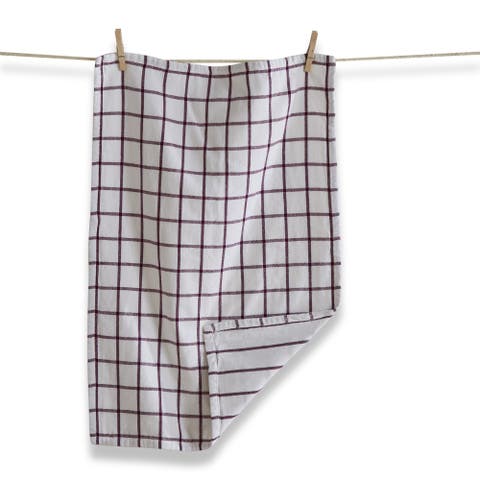 Classic Reversible Plum Purple Windowpane Cotton Dishtowel