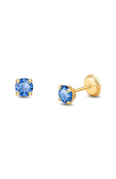 14K Gold 4mm Crystal Birthstone Studs Screw Back Earrings