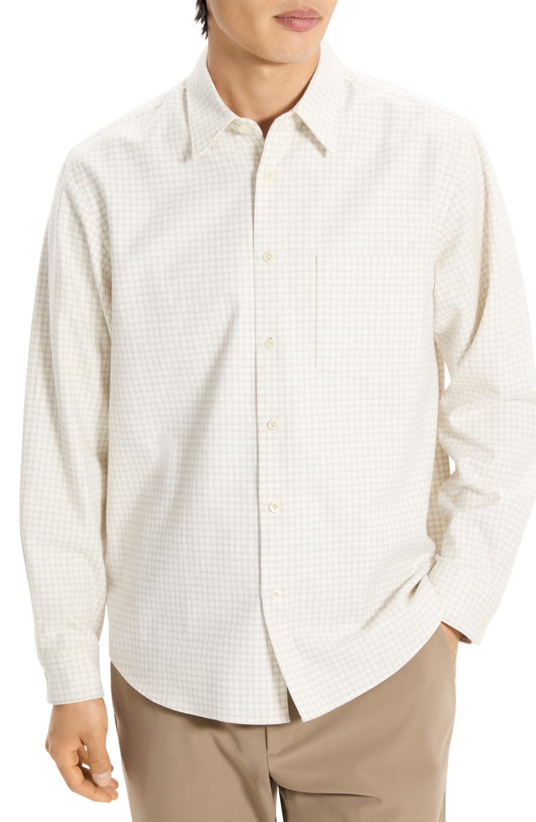 Theory Weekend Woods Check Cotton Button-Up Shirt, Alternate, color, Winter Ivory Multi