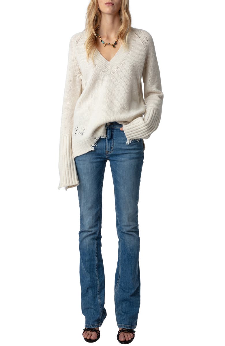 Zadig & Voltaire Valma Amour Pointelle Merino Wool Sweater, Alternate, color, Judo