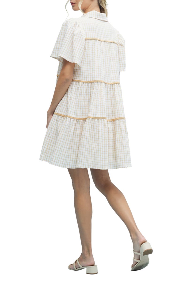 WISHLIST Check Print Buttoned Babydoll Dress, Alternate, color, Taupe/ White