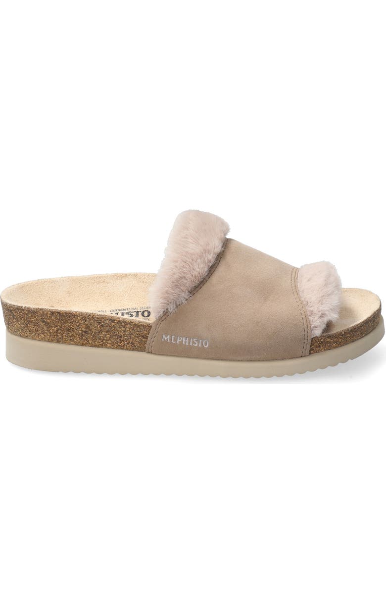 Mephisto Hemeline Faux Fur Slide Sandal, Alternate, color, Light Taupe
