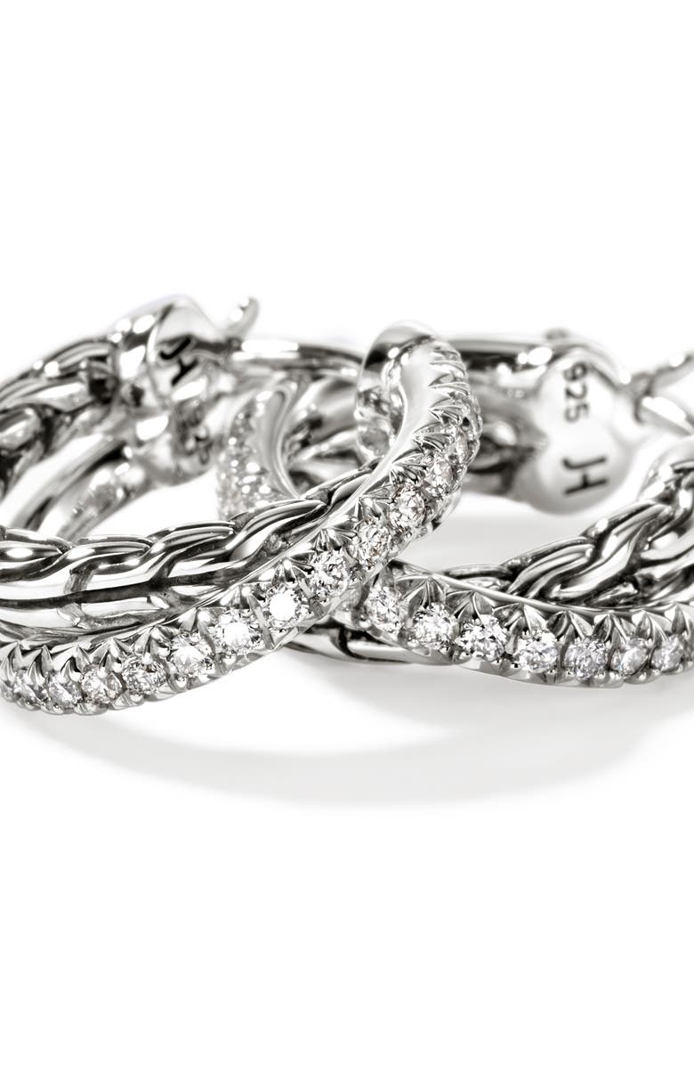 John Hardy JH Essential Diamond Pavé Crossover Hoop Earrings, 9.5mm, Alternate, color, Silver/ Diamonds