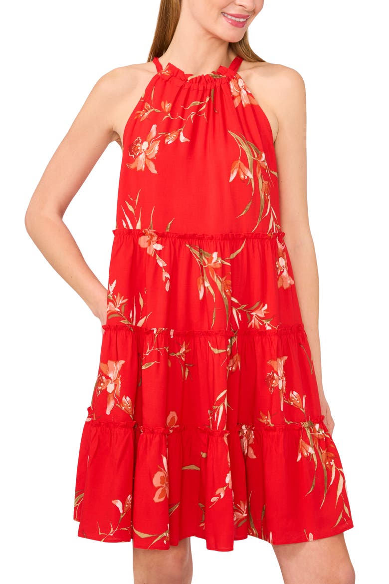 Tiered Halter Dress, Alternate, color, FIERY RED