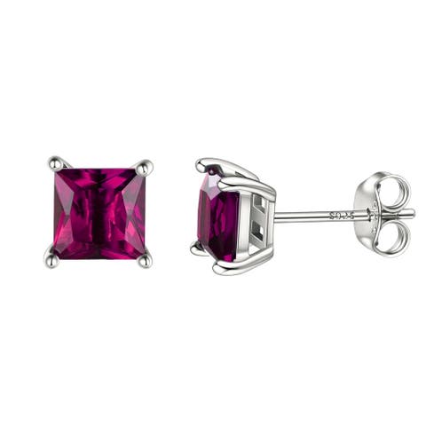 Sterling Silver Pink Square Studs
