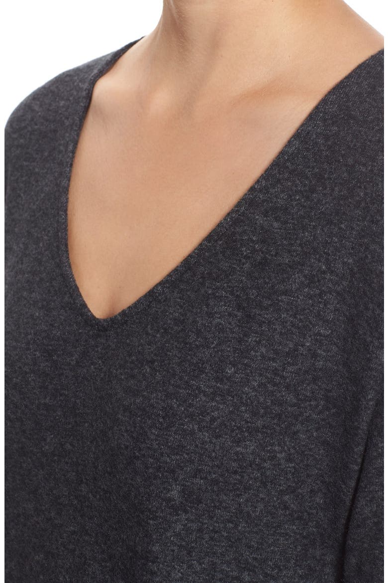 Gibson 'Yummy Fleece' High/Low V-Neck Pullover, Alternate, color, BLACK