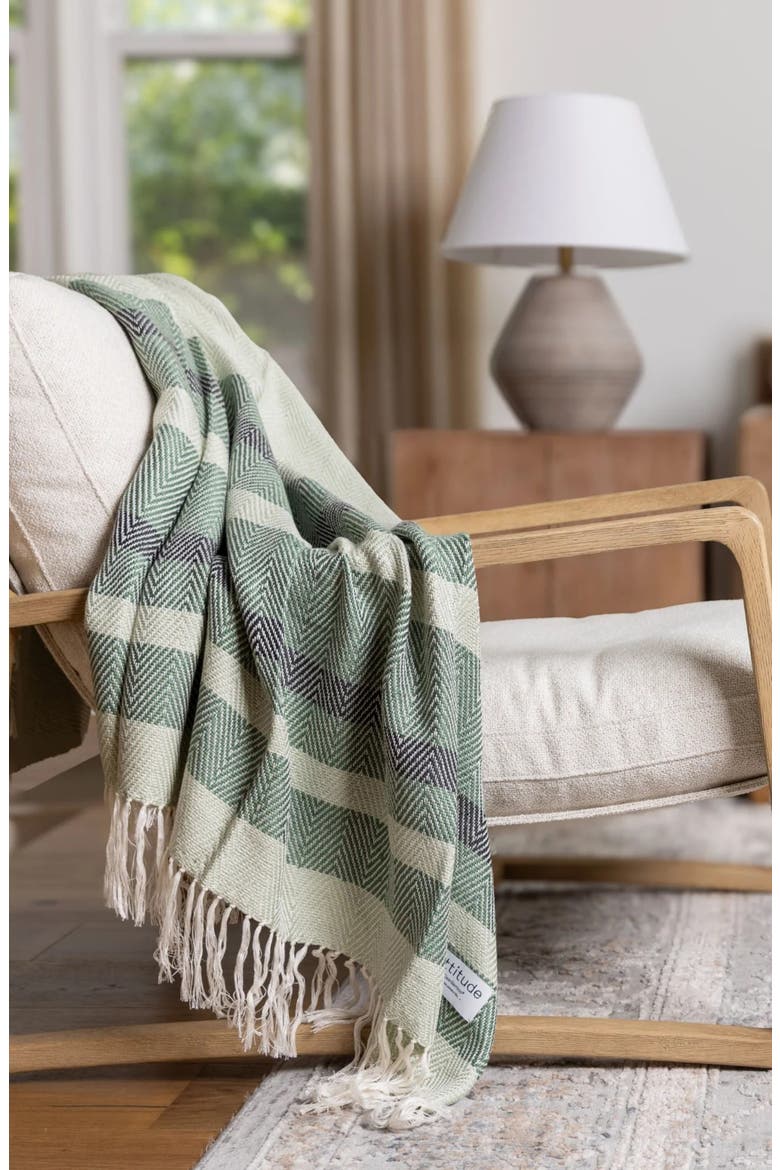 Hand Woven Stripe Throw Blanket, Alternate, color, FERN & FOREST