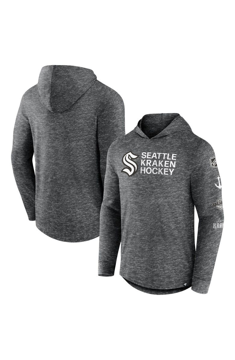 FANATICS Men's Fanatics Branded  Heather Charcoal Seattle Kraken Stacked Long Sleeve Hoodie T-Shirt, Main, color, 