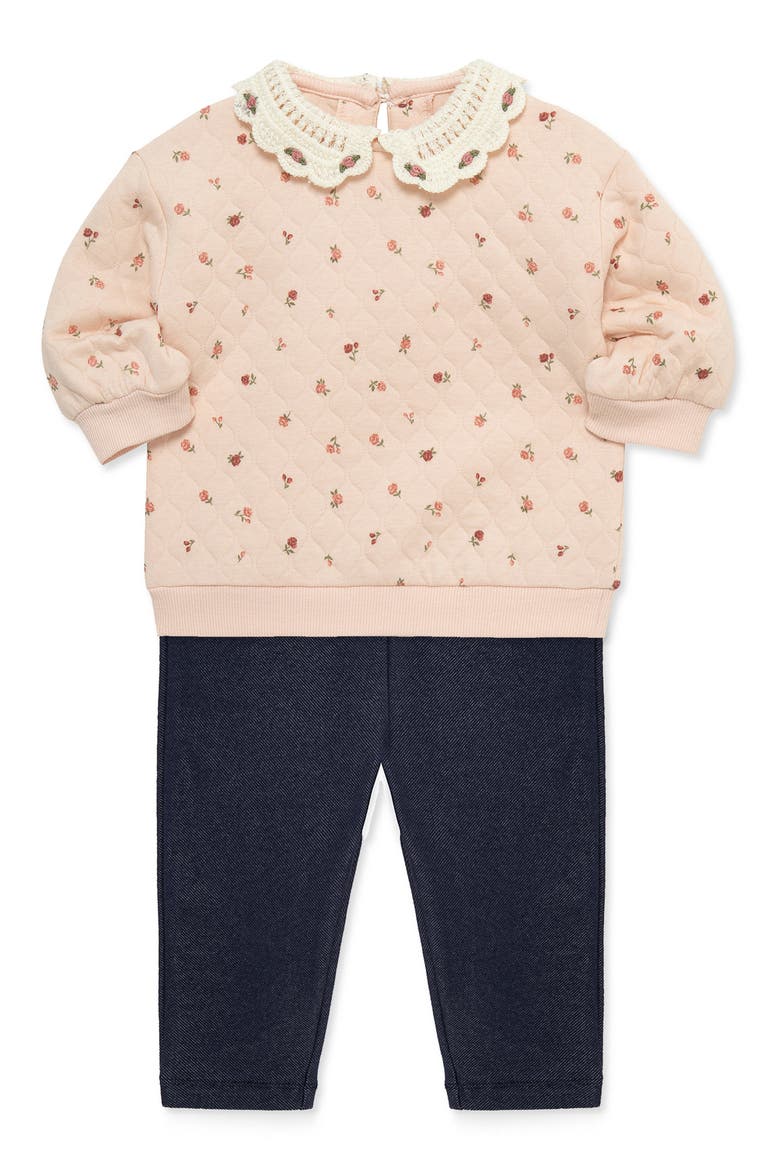 Kids' Rose 2-Piece Quilted Sweatshirt & Leggings Set, Alternate, color, PINK
