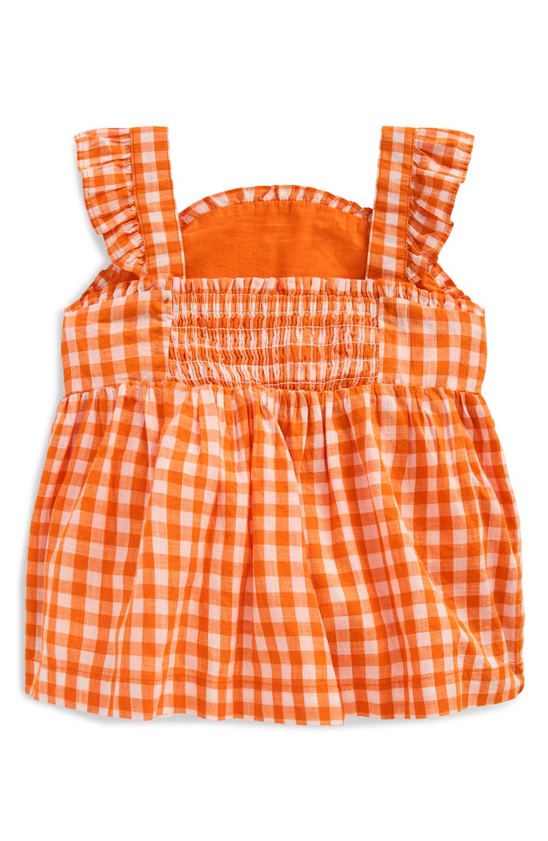 Mini Boden Kids' Novelty Fruit Strappy Gingham Babydoll Top, Alternate, color, Orange/ Ivory Gingham