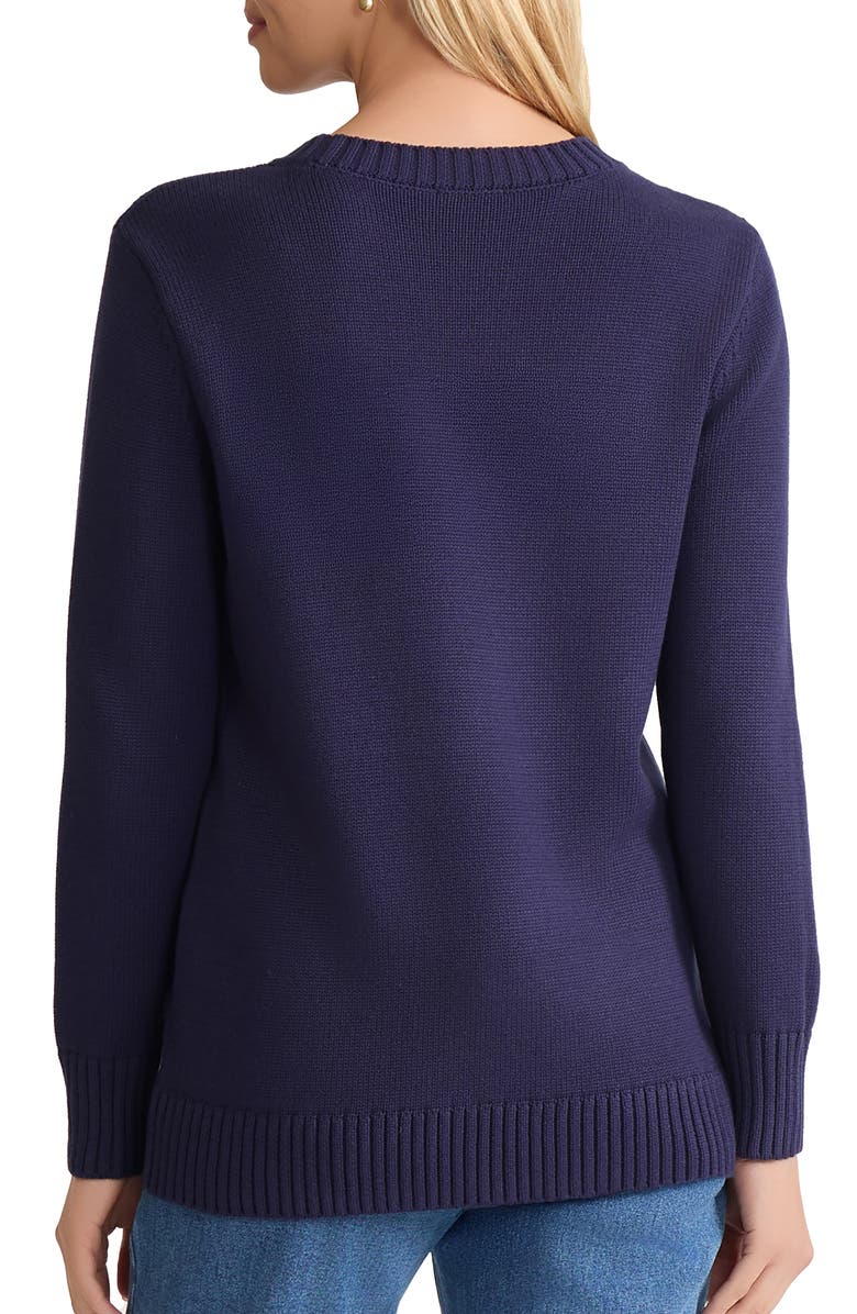 Jones New York Heart Cotton Blend Intarsia Swetaer, Alternate, color, Pacific Navy / Fresh Guava